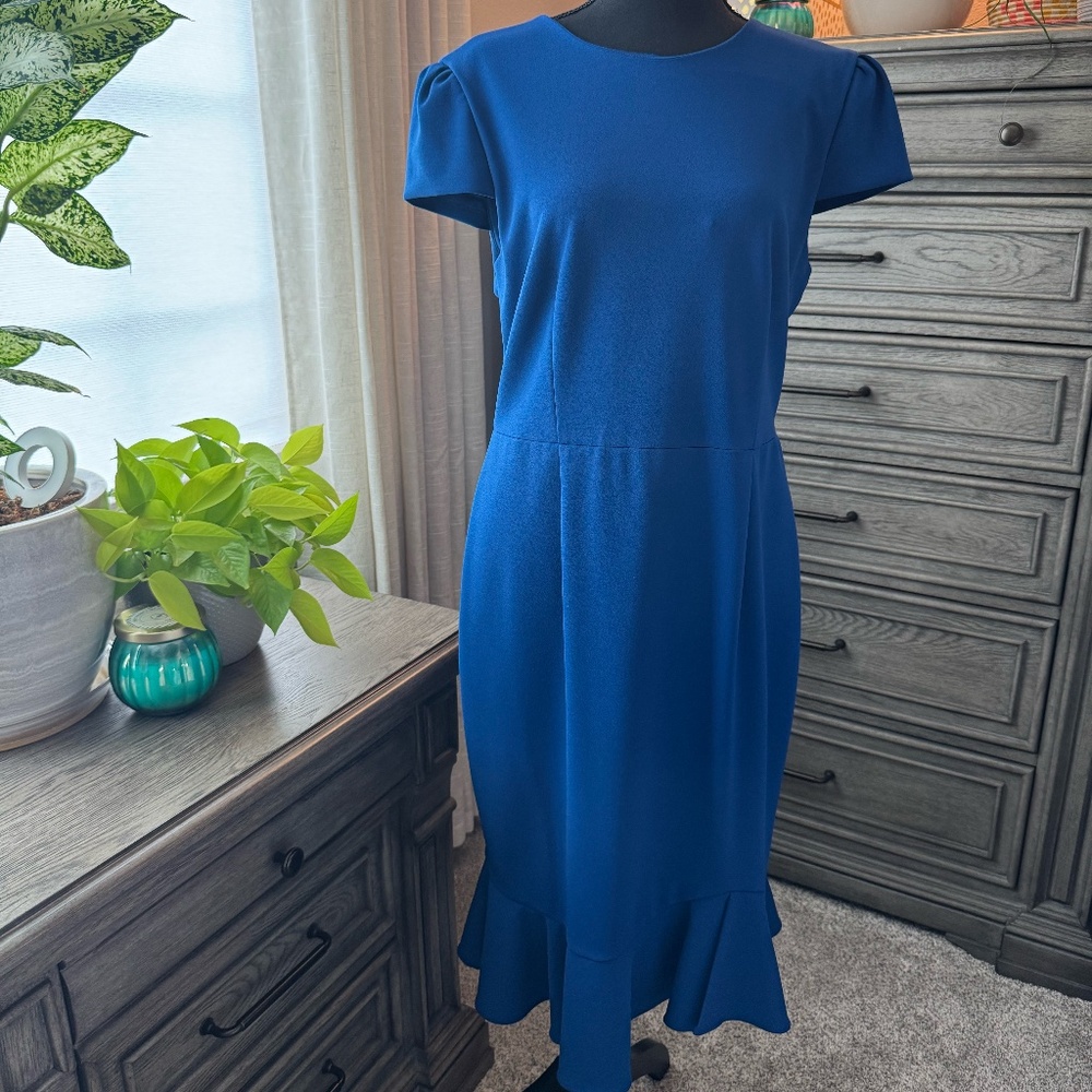 Betsey Johnson Royal Blue Flounce Hem Dress – Size 14 / Large, Puff Sleeves, Fit